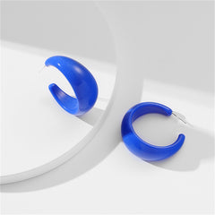 Dark Blue & Silver-Plated Huggie Earrings