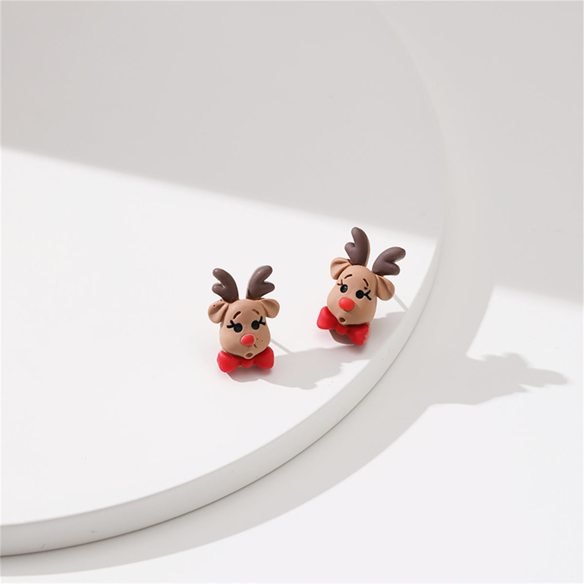 Green and Red Resin Silver-Plated Reindeer Bow Stud Earrings, silver stud earrings for women, styled look