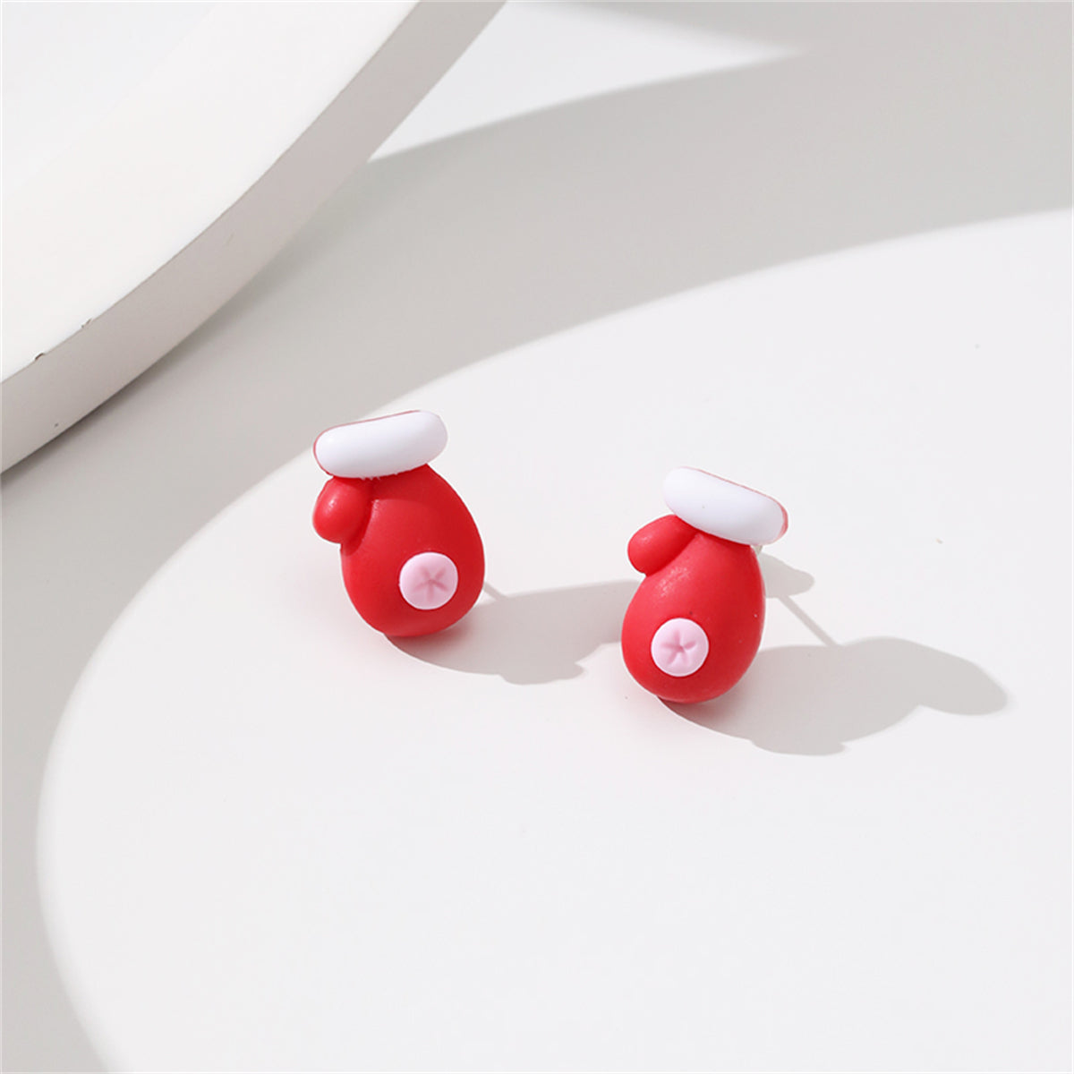 Red and White Resin Silver-Plated Gloves Stud Earrings, silver stud earrings for women, botanical inspired, styled look