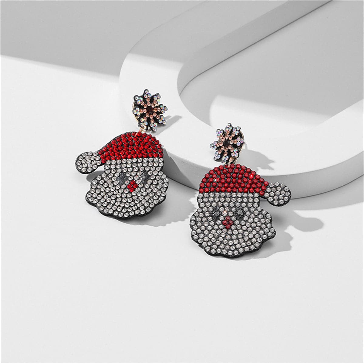 Clear and Red Cubic Zirconia Santa Drop Earrings, drop earrings for women, everyday style, front view