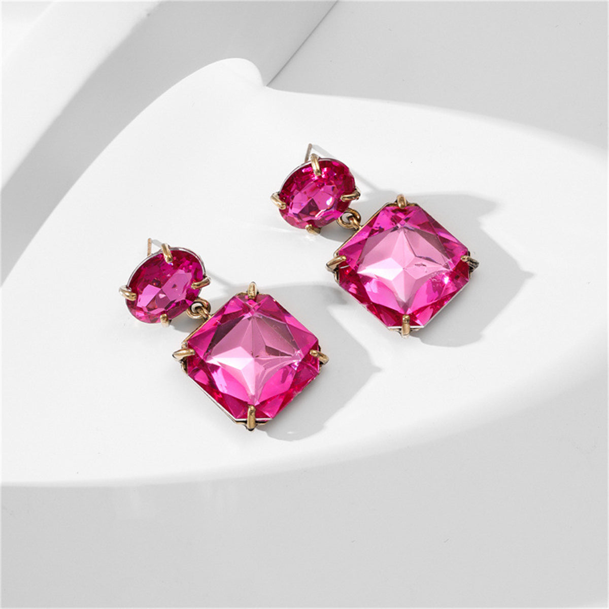 Purple Crystal and 18K Gold-Plated Tiered Oval Square Drop Earrings, gold drop earrings for women, front view