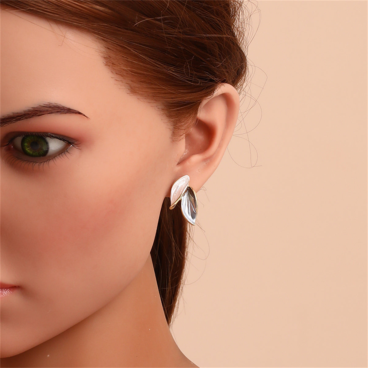 Green Enamel and 18K Gold-Plated Leaves Stud Earrings, gold stud earrings for women, dainty minimalist design, styled look