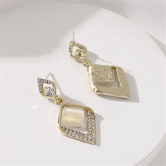 Cats Eye & Crystal Rhombus Drop Earrings