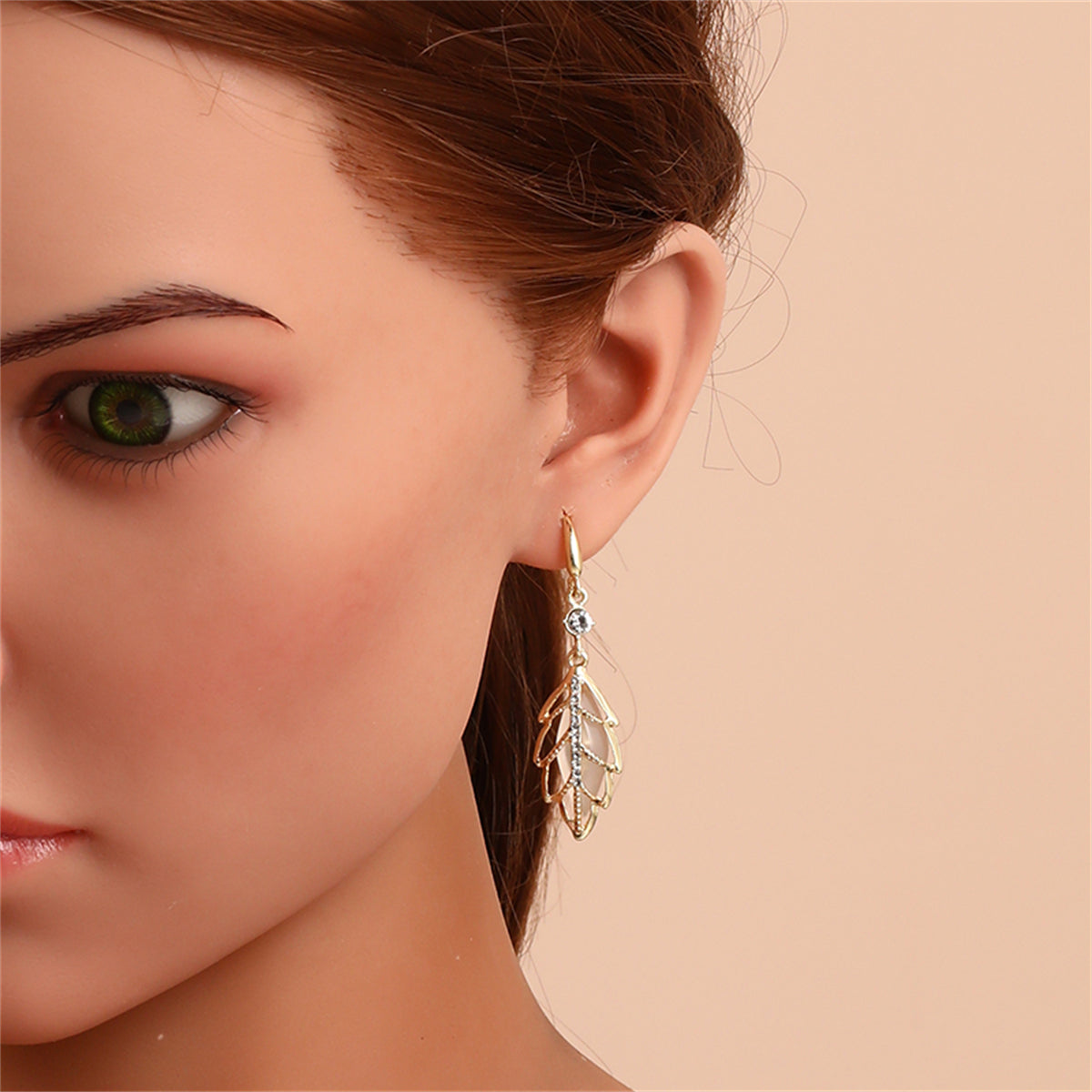Cats Eye and Cubic Zirconia 18K Gold-Plated Leaf Drop Earrings, gold drop earrings for women, styled look