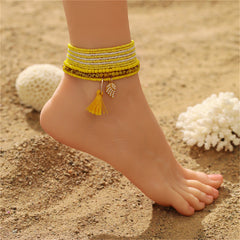 Yellow Howlite & Quartz 18K Gold-Plated Tassel Stretch Anklet