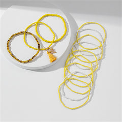 Yellow Howlite & Quartz 18K Gold-Plated Tassel Stretch Anklet