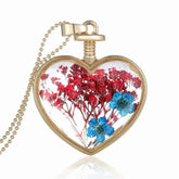 Blue & 18K Gold-Plated Pressed Flower Heart Pendant Necklace
