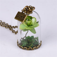 Green Velvet Rose & 18K Gold-Plated 'Wish' Glass Pendant Necklace