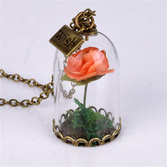 Orange Velvet Rose & 18K Gold-Plated 'Wish' Glass Pendant Necklace