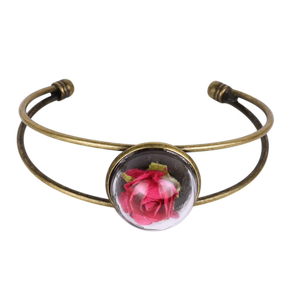 Rose Velvet Rose and 18K Gold-Plated Cuff, gold bracelet for women, vintage-inspired design, front view