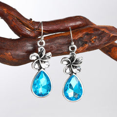 Sea Blue Crystal & Silver-Plated Windmill Drop Earrings