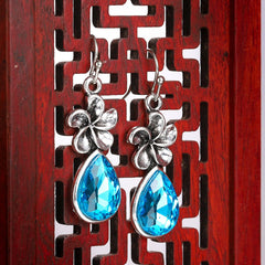 Sea Blue Crystal & Silver-Plated Windmill Drop Earrings