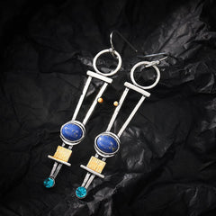 Cubic Zirconia & Lapis Geometric Drop Earrings