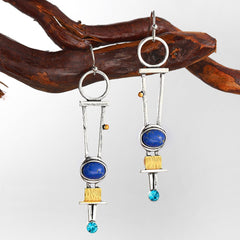 Cubic Zirconia & Lapis Geometric Drop Earrings