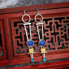 Cubic Zirconia & Lapis Geometric Drop Earrings