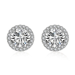 Cubic Zirconia & Silvertone Stud Earrings - streetregion