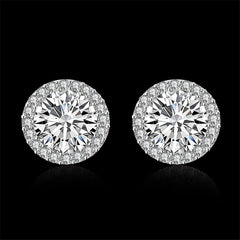 Cubic Zirconia & Silvertone Stud Earrings - streetregion