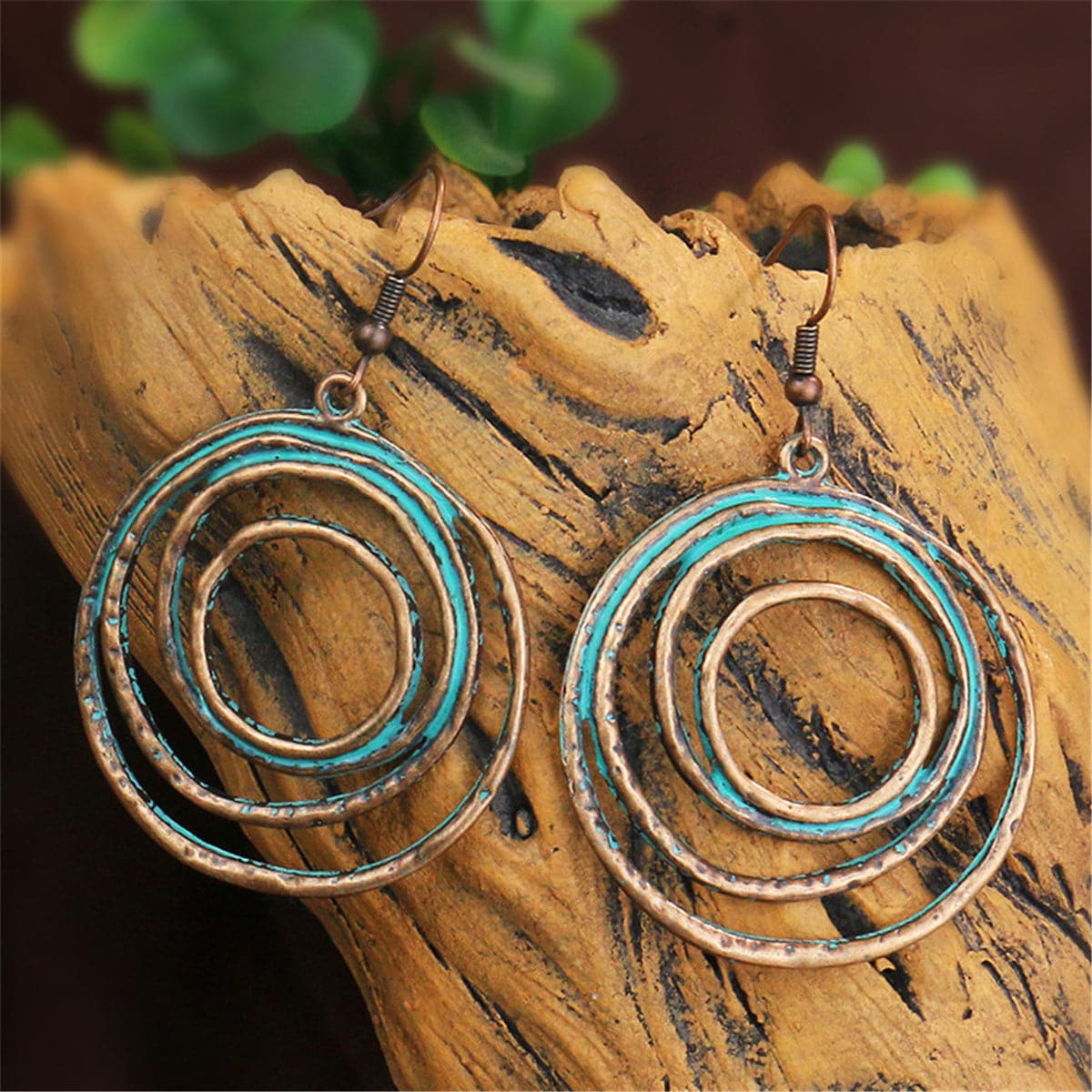 Teal Enamel and 18K Gold-Plated Ripple Drop Earrings, gold drop earrings for women, elegant gift for her, side view