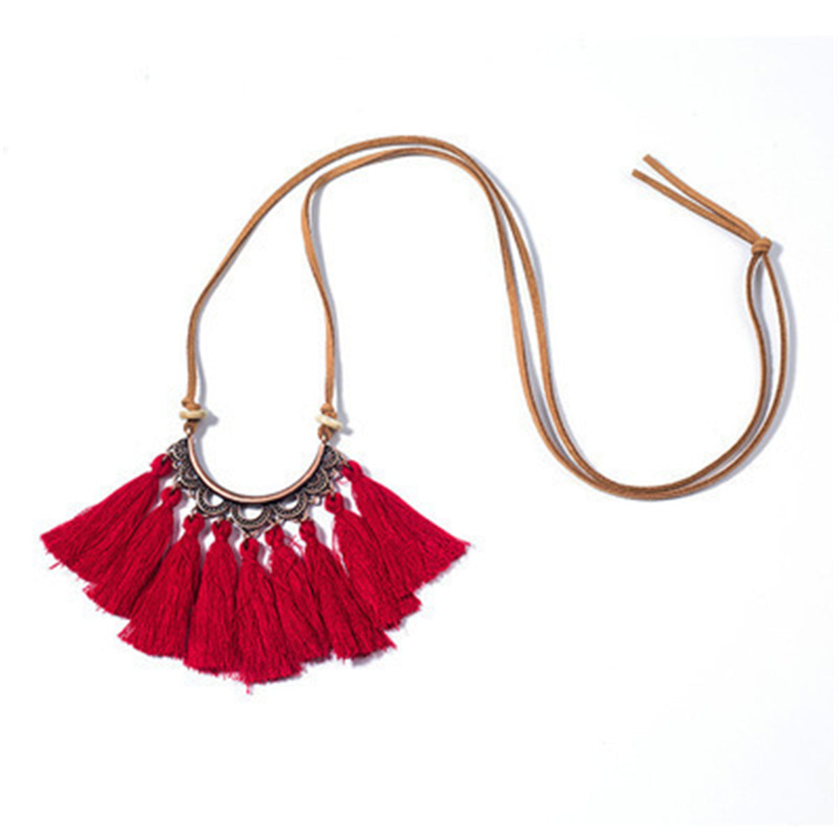 Red Polyster and 18K Gold-Plated Fan Tassel Pendant Necklace, gold pendant necklace for women, side view