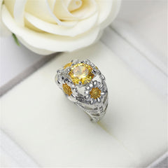 Yellow Crystal & Two-Tone Floral Cluster Ring
