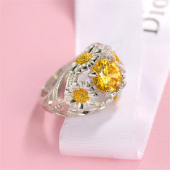 Yellow Crystal & Two-Tone Floral Cluster Ring