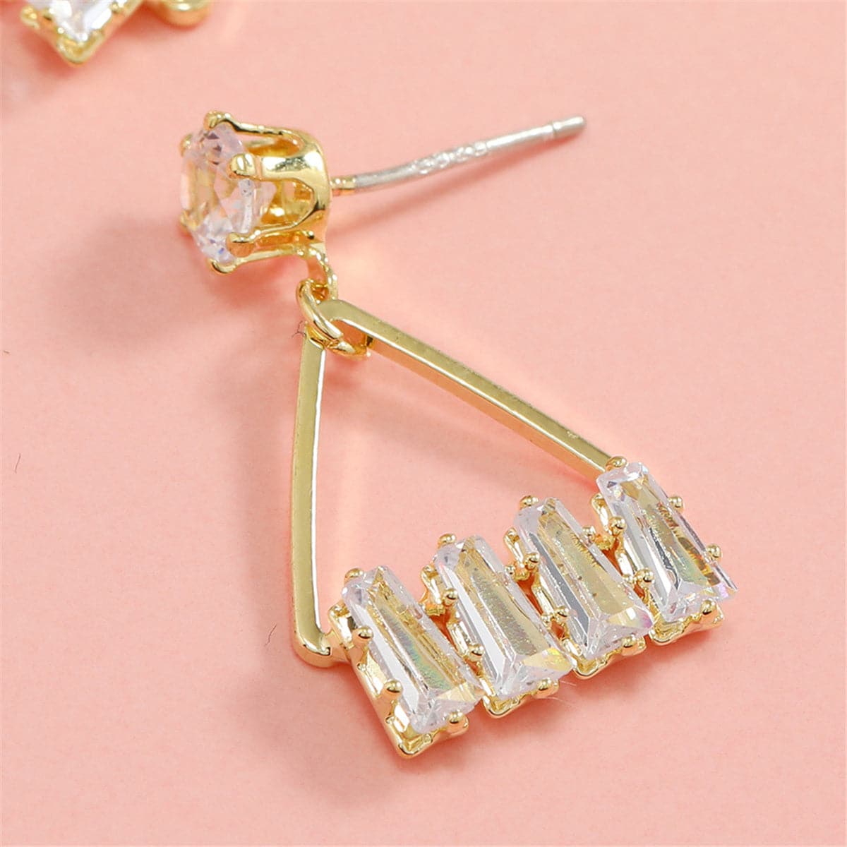 Cubic Zirconia and Crystal Triangle Drop Earrings, drop earrings for women, everyday style, styled look