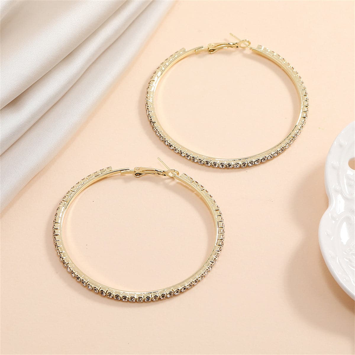 Cubic Zirconia and 18K Gold-Plated Hoop Earrings, dainty minimalist design, lifestyle look