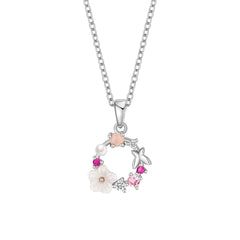 Cubic Zirconia & Cat's Eye Flower Pendant Necklace