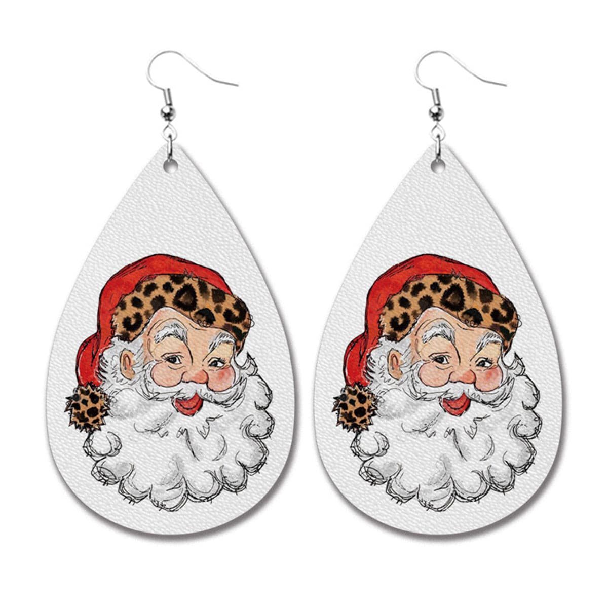 Red Polystyrene and Silver-Plated Santa Drop Earring, silver drop earrings for women, vintage-inspired design, front view