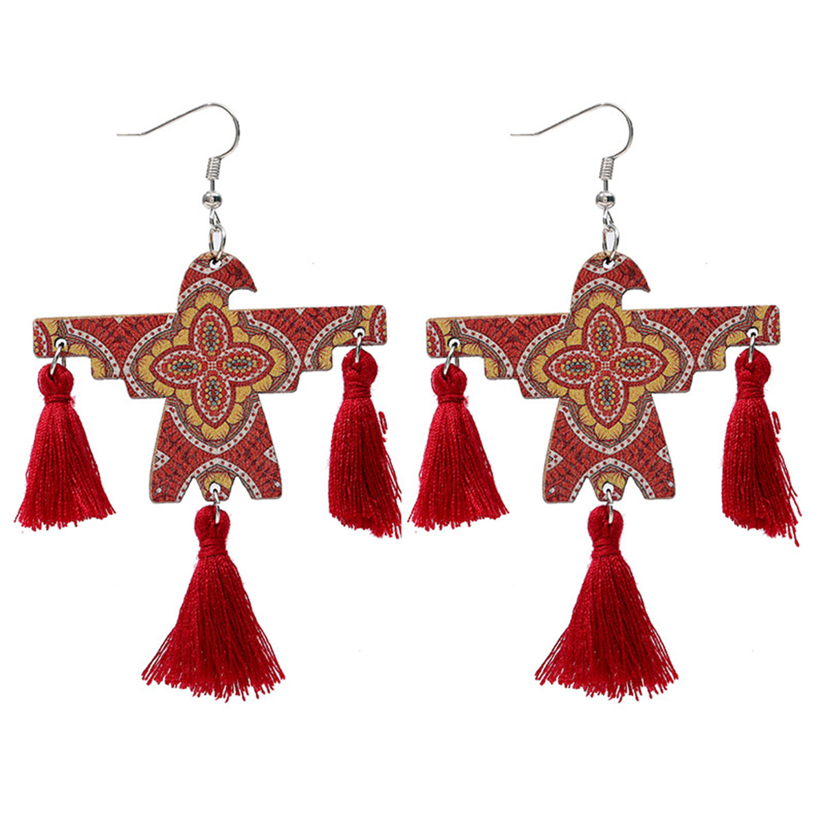 Red Polyester and Wood Scarecrow Drop Earrings, drop earrings for women, everyday style, side view