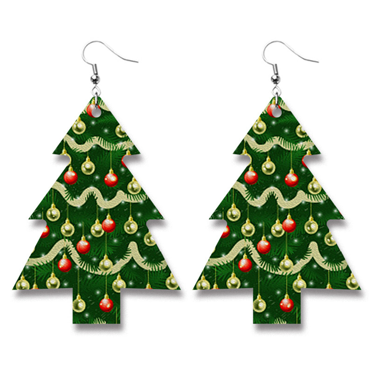 Green Christmas Tree Drop Earrings, drop earrings for women, vintage-inspired design, front view