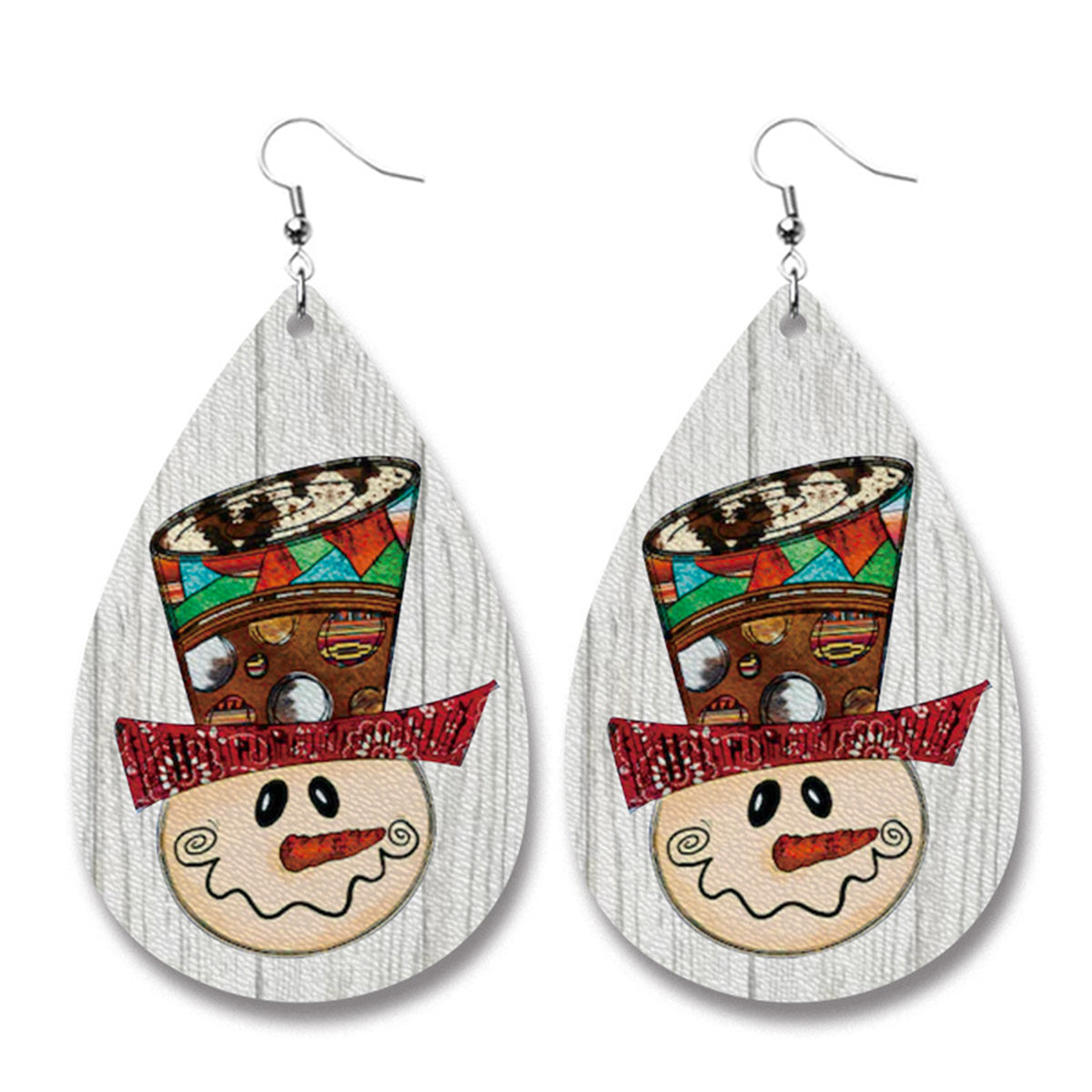 Cream Snowman Teardrop Earrings, drop earrings for women, elegant gift for her, front view