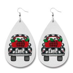 Red & Black Plaid Apple 'Love' Car Drop Earrings