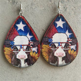 Blue Multicolor Wood & Silver-Plated Cow Drop Earrings