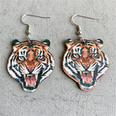 Orange Wood & Silver-Plated Tiger Drop Earrings