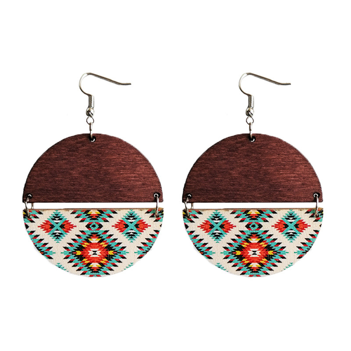 White Multicolor Wood and Silver-Plated Round Drop Earrings, silver drop earrings for women, everyday style, side view
