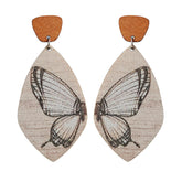 Brown Wood & Silver-Plated Butterfly Oval Drop Earrings