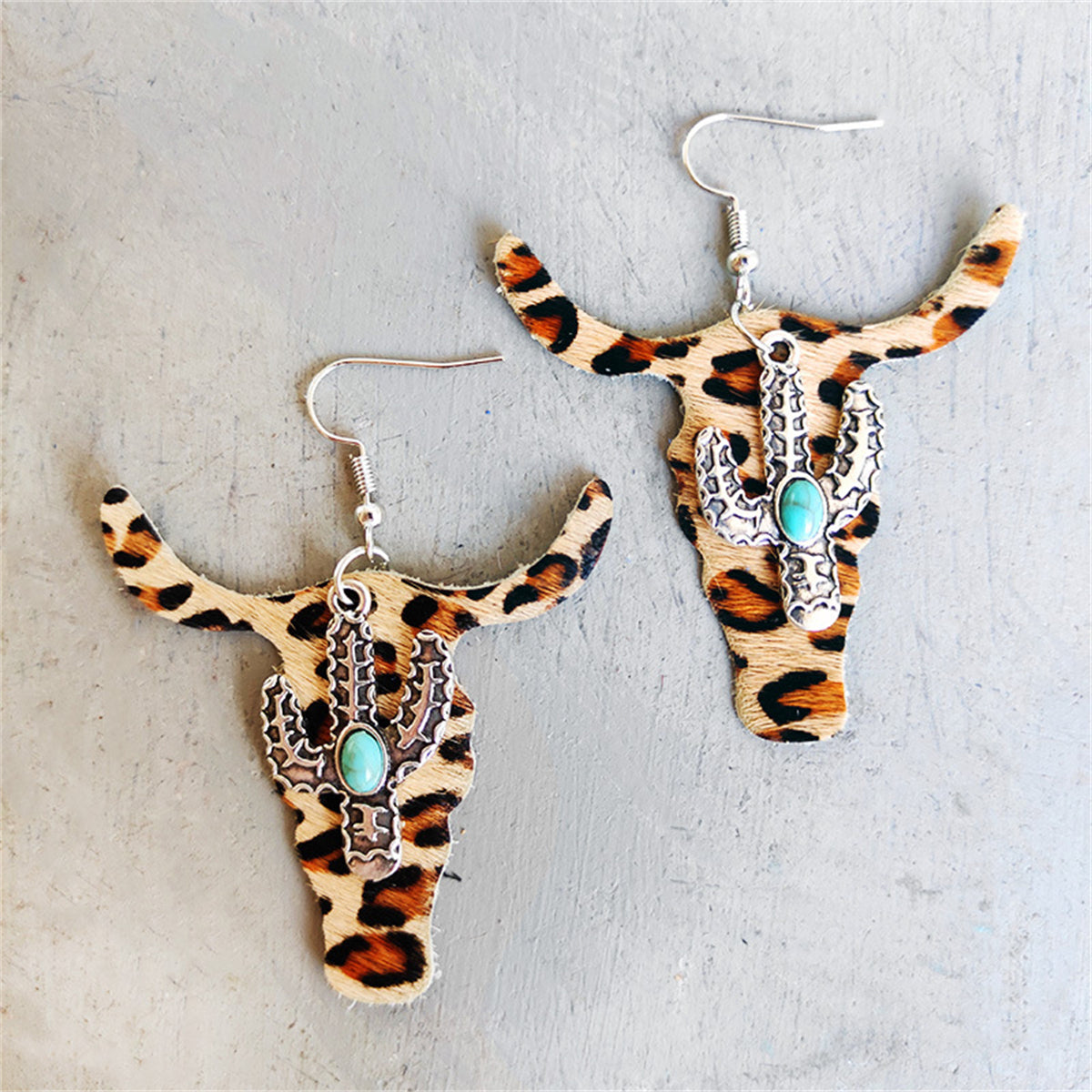 Beige Polystyrene and Turquoise Cattle Cactus Drop Earrings, drop earrings for women, botanical inspired, front view