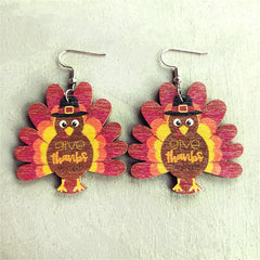 Red & Brown Turkey 'Give Thanks' Drop Earrings