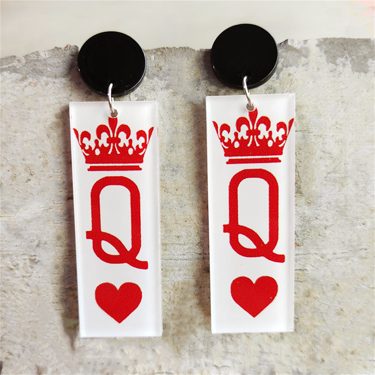 Red Acrylic and Silver-Plated Blood Queen Drop Earring, silver drop earrings for women, vintage-inspired design, front view