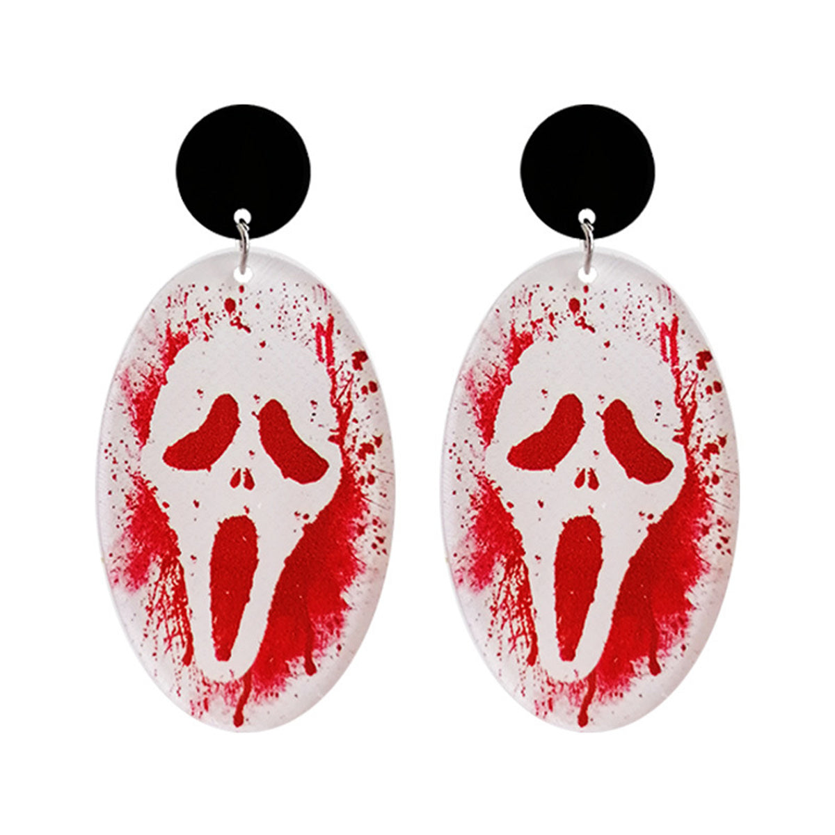 Red and Silver-Plated Screaming Ghost Drop Earring, silver drop earrings for women, everyday style, side view
