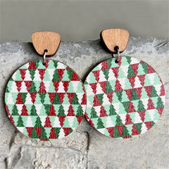 Red & Green Holiday Trees Round Drop Earrings