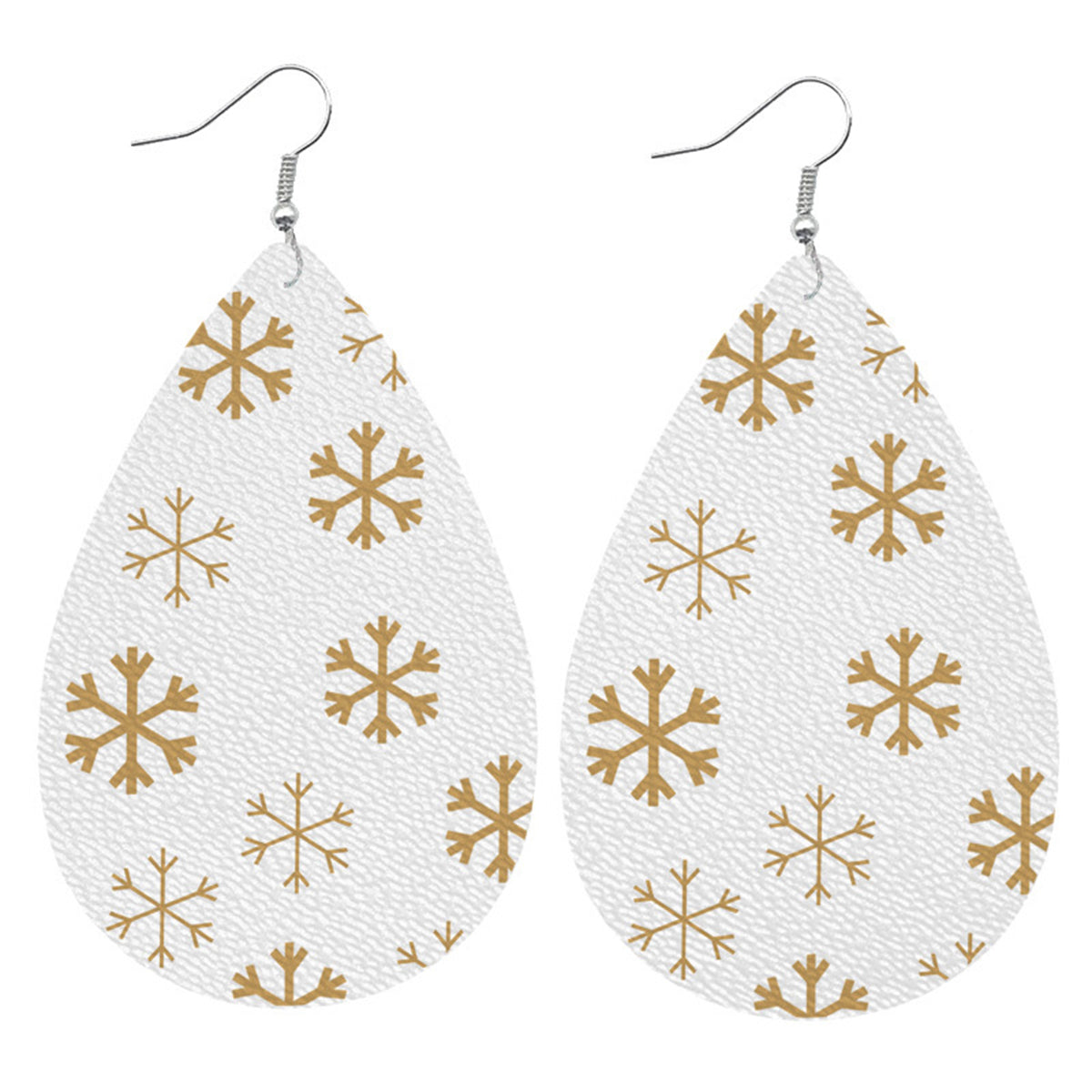 White and Silver-Plated Snowflakes Drop Earrings, silver drop earrings for women, elegant gift for her, front view