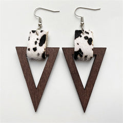 White & Wood Cow-Print Triangle Drop Earrings