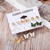 Cubic Zirconia & Acrylic 18K Gold-Plated Butterfly Earrings Set