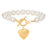 Pearl & 18K Gold-Plated Heart Charm Toggle Bracelet