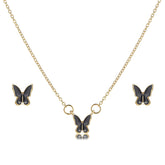 Black Enamel & 18K Gold-Plated Butterfly Pendant Necklace Set