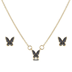 Black Enamel & 18K Gold-Plated Butterfly Pendant Necklace Set