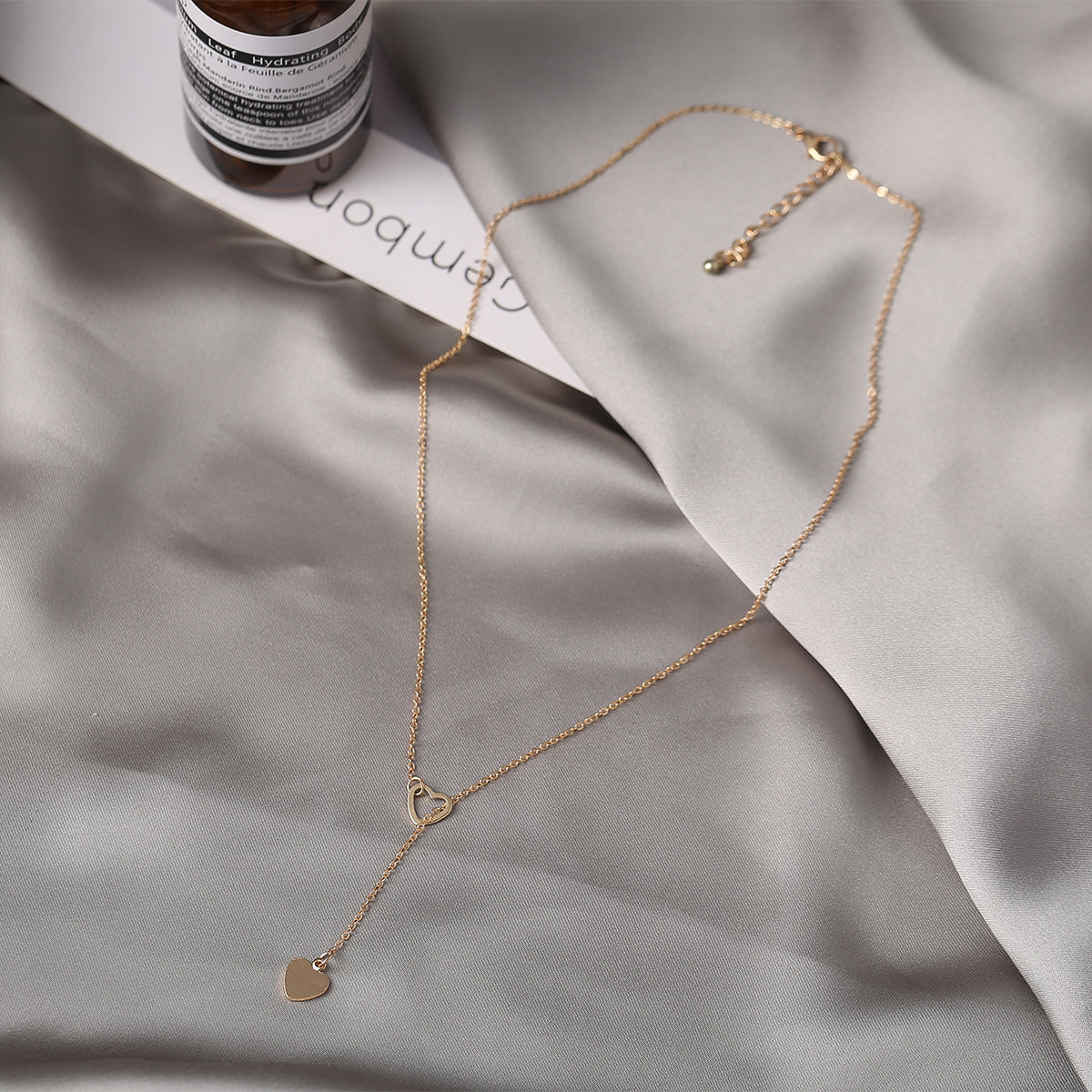 18K Gold-Plated Heart Lariat Necklace, gold pendant necklace for women, botanical inspired, styled look