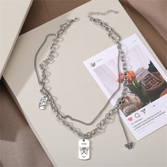 Silver-Plated Butterfly 'Change' Layered Pendant Necklace
